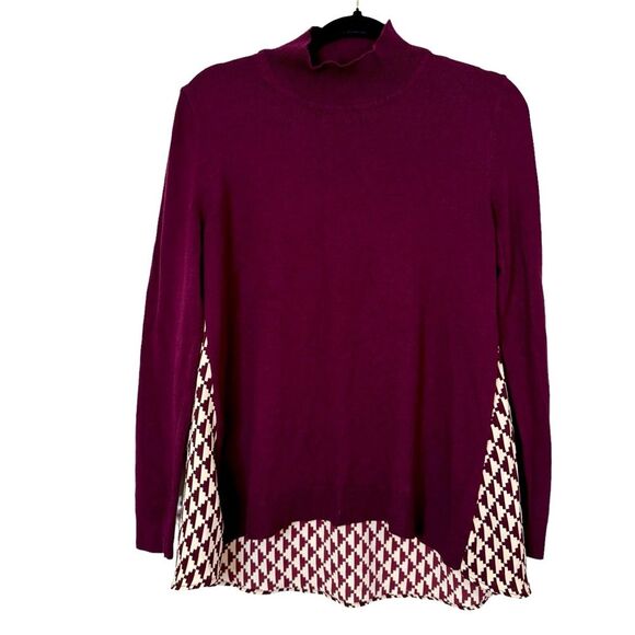 Ann Taylor Women's Small Geo Back Mixed Media Sweater plum/burgundy color - Picture 2 of 8
